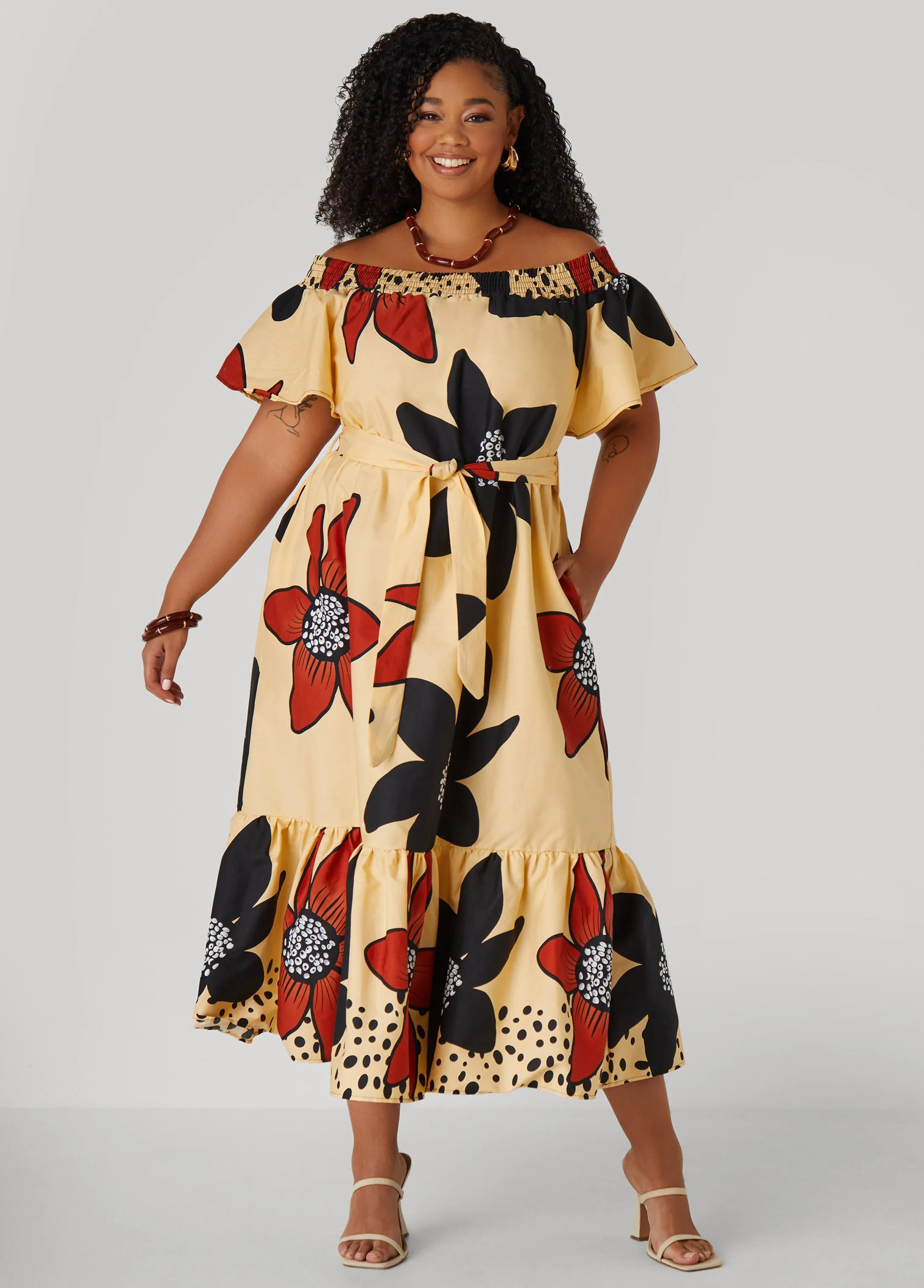Floral Off The Shoulder Dress sold by Ashley Stewart