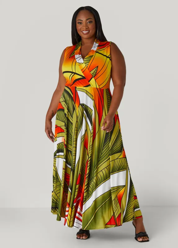 Tropical Faux Wrap Maxi Dress sold by Ashley Stewart