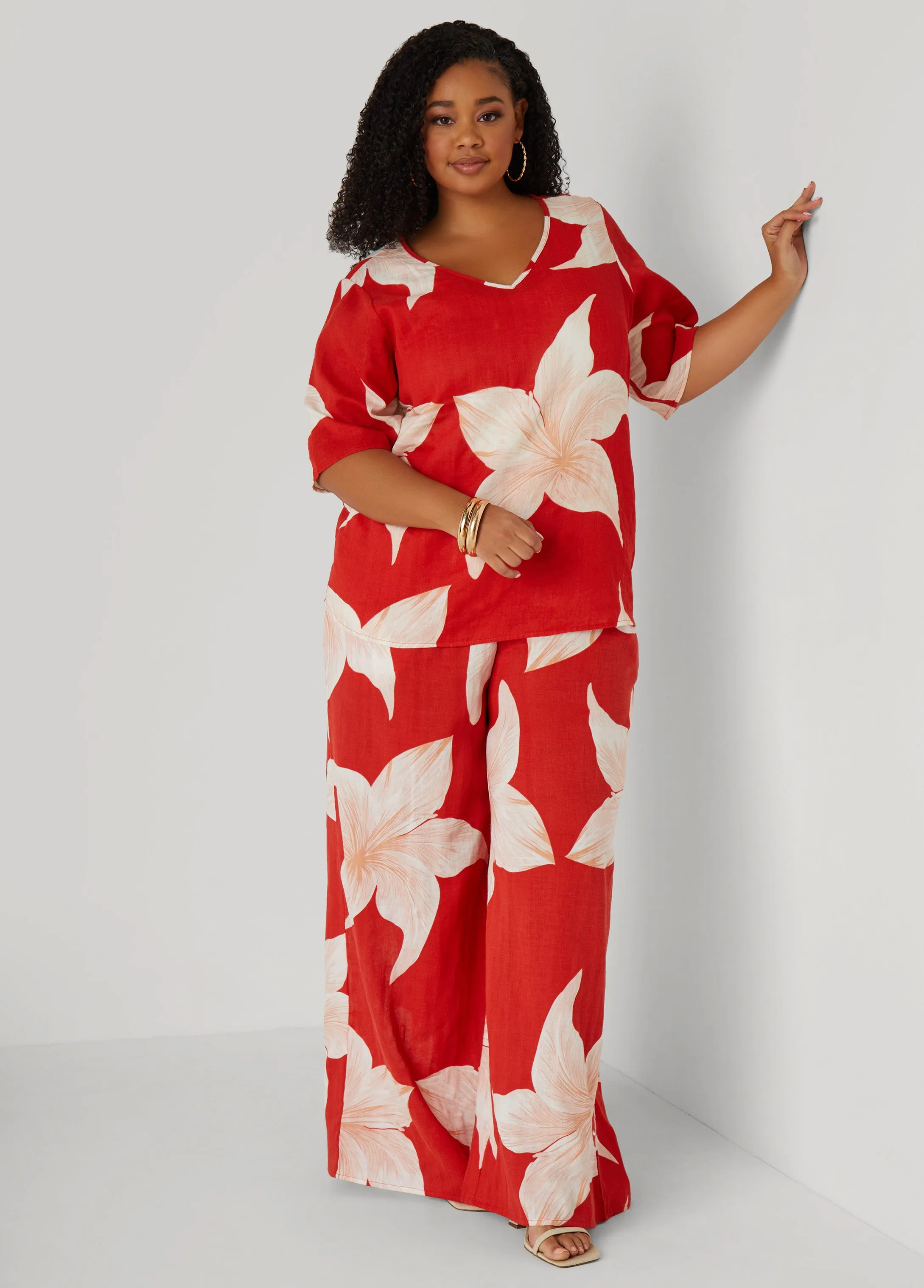 Floral Print Cotton Gauze Pants sold by Ashley Stewart