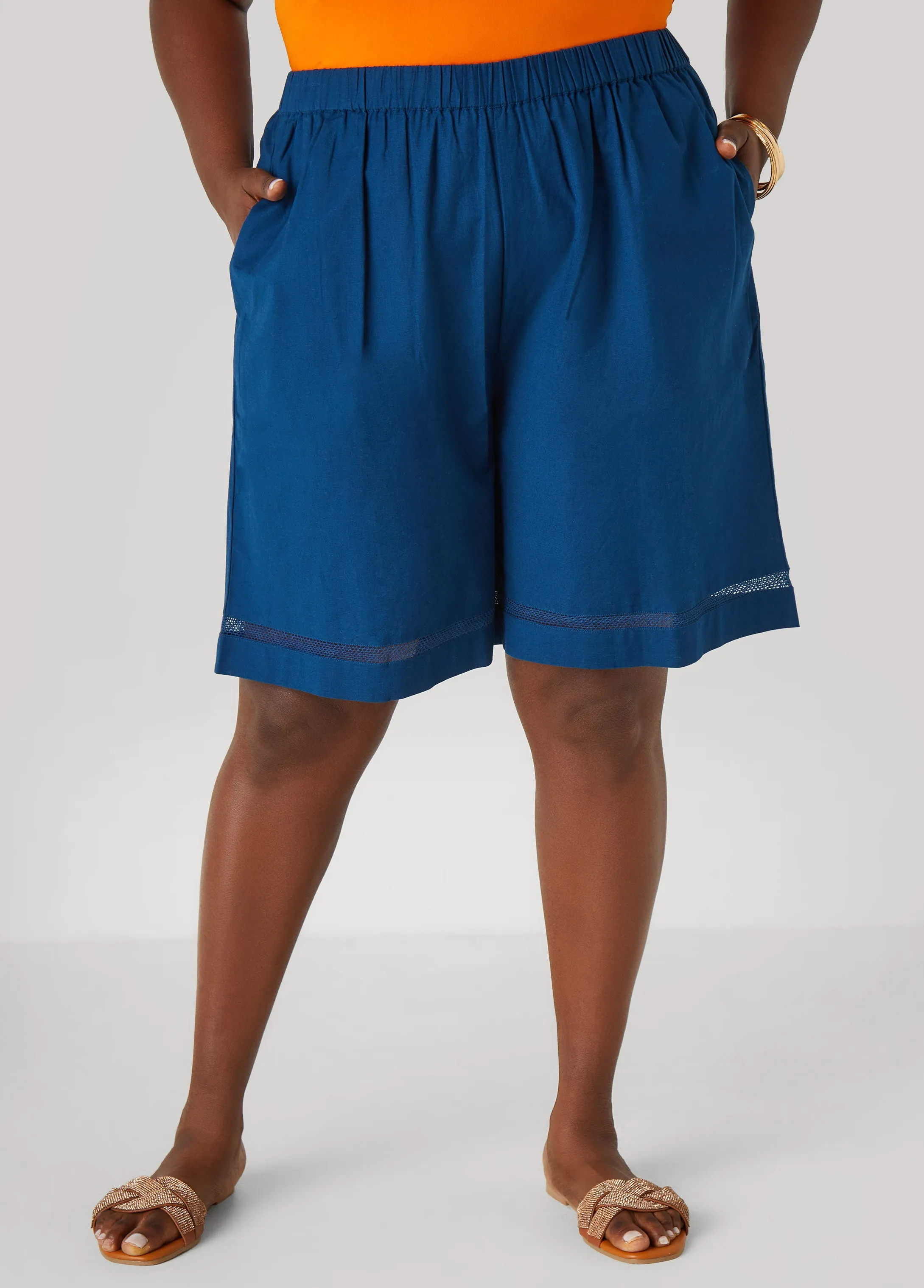 Embroidered Cotton Blend Shorts sold by Ashley Stewart