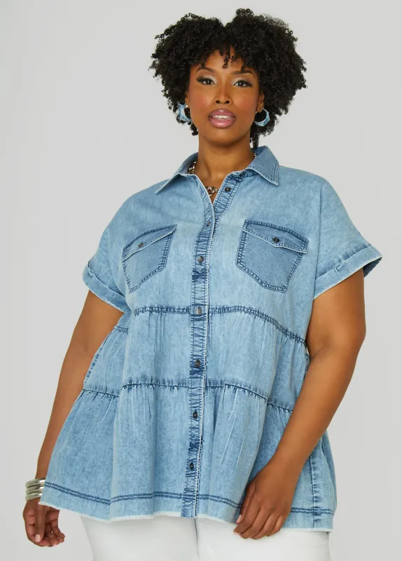 Stonewash Denim Swing Shirt sold by Ashley Stewart