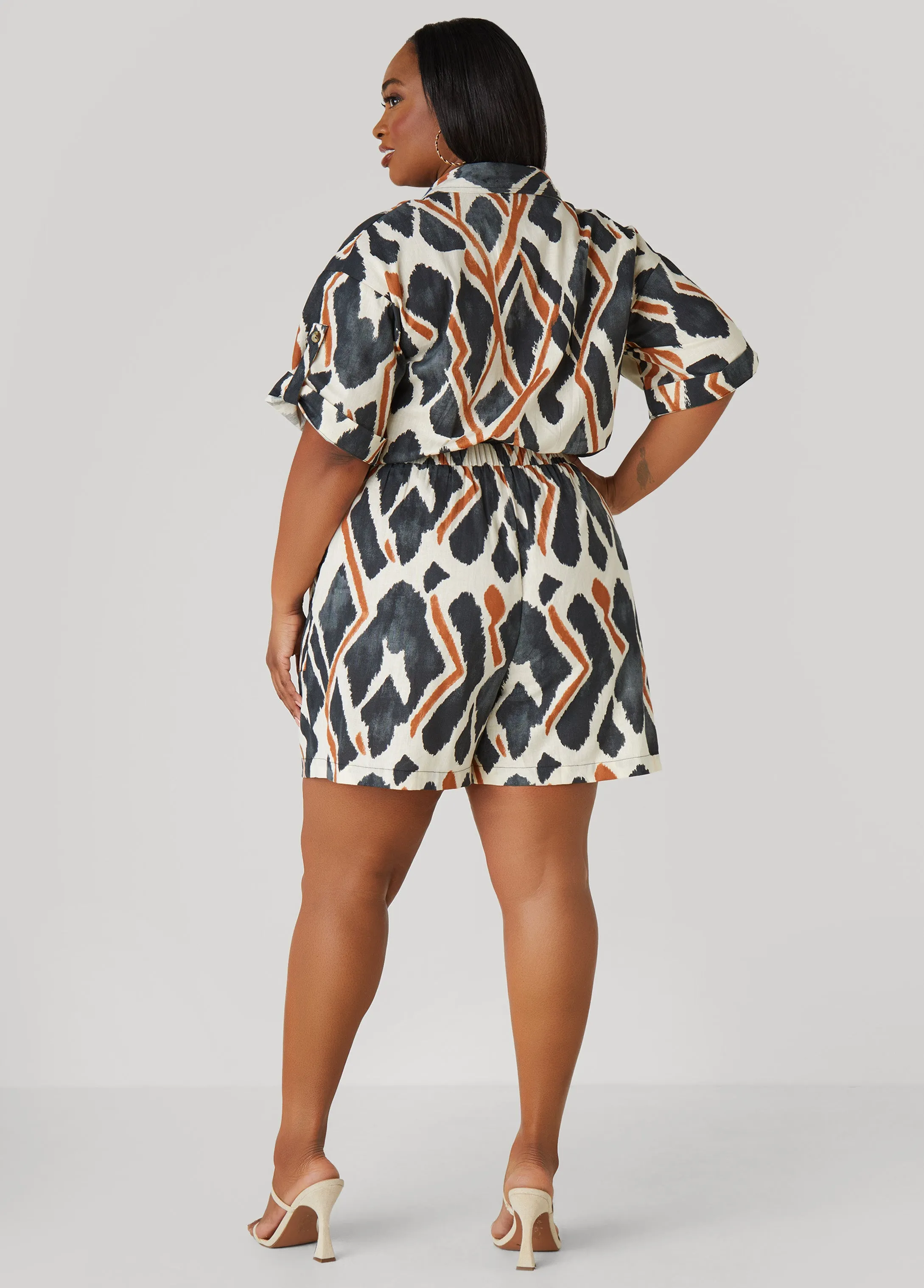 Abstract Cotton And Linen Romper sold by Ashley Stewart product image thumbnail 2