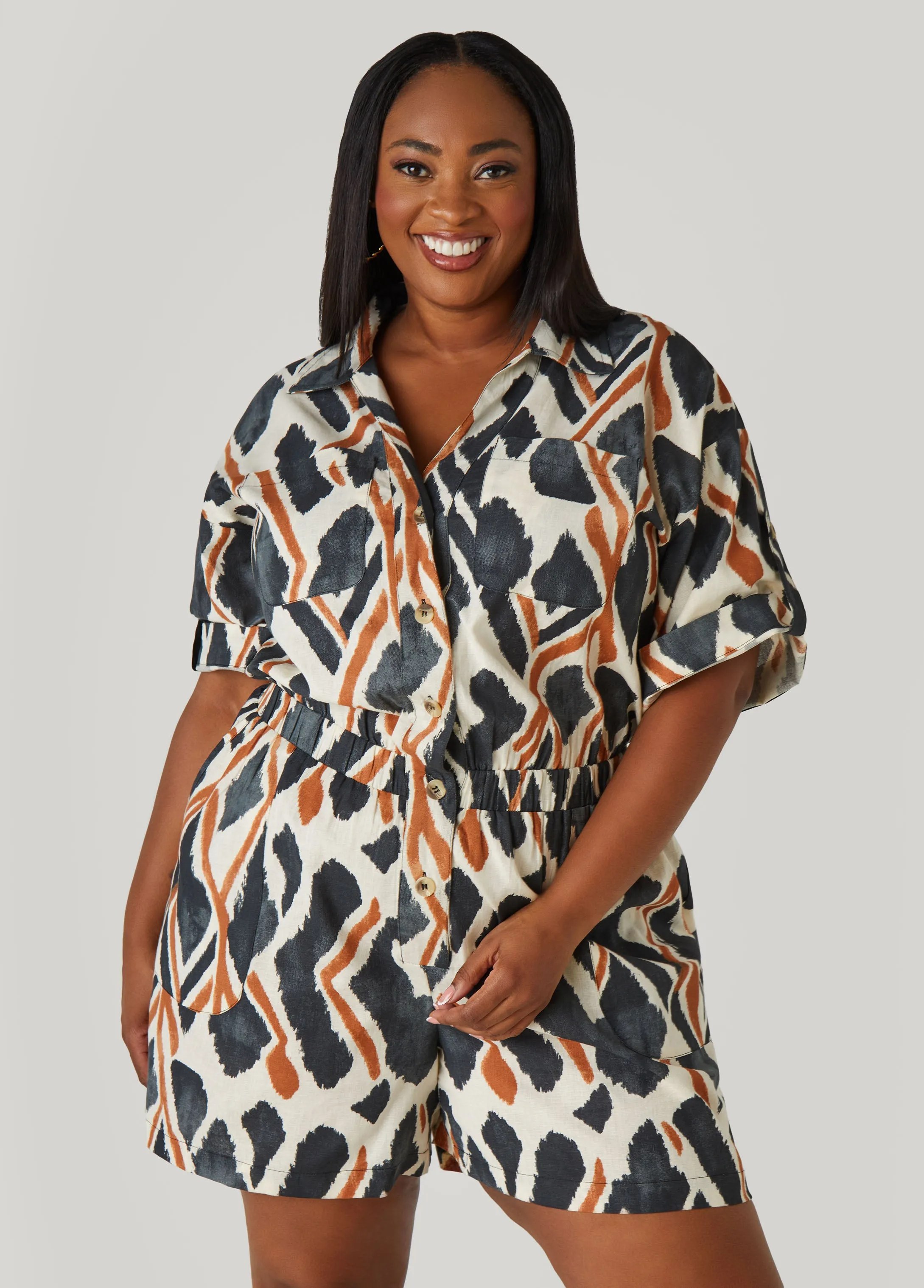 Abstract Cotton And Linen Romper sold by Ashley Stewart product image thumbnail 3