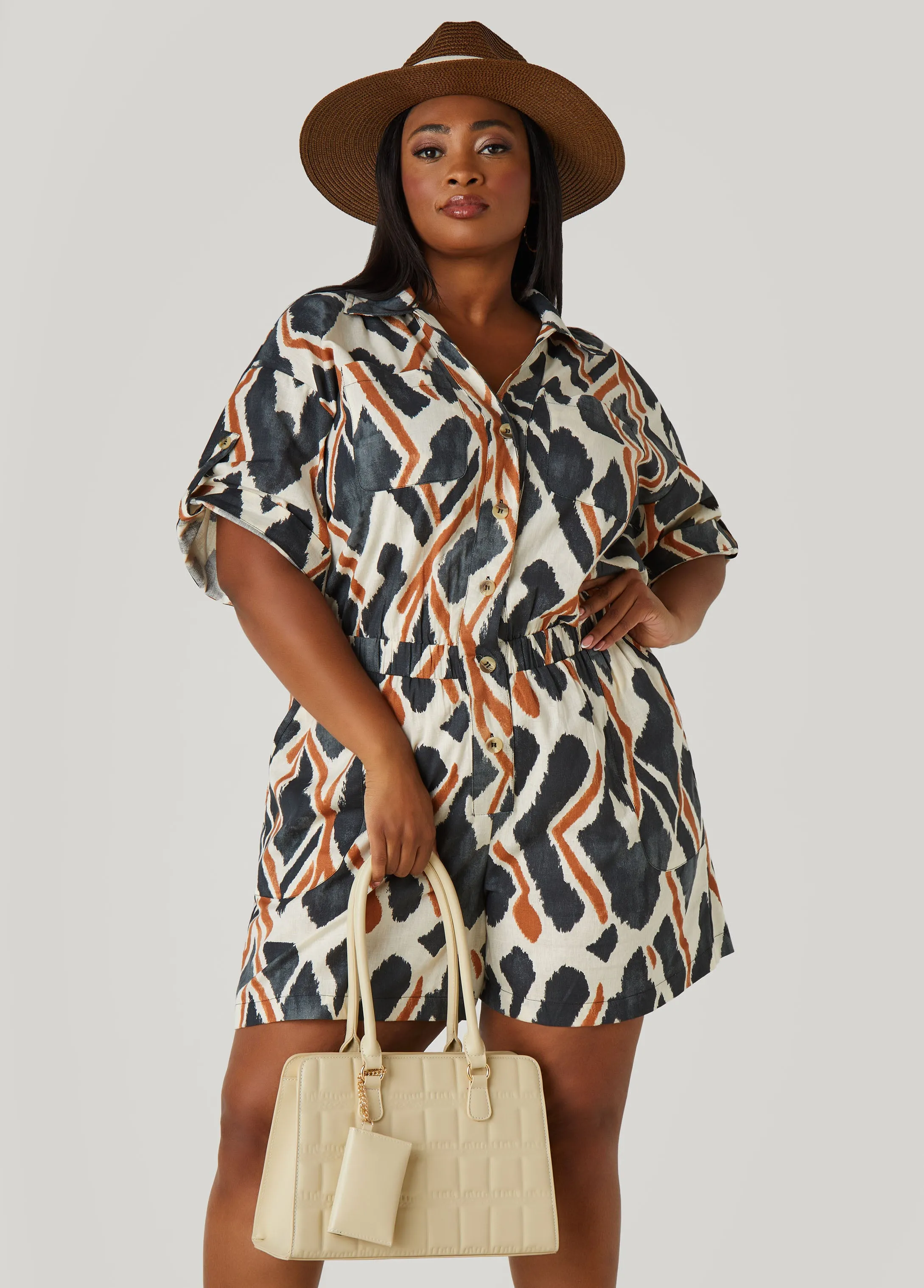 Abstract Cotton And Linen Romper sold by Ashley Stewart product image thumbnail 5