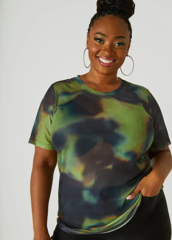 Tie Dyed Mesh Tee sold by Ashley Stewart