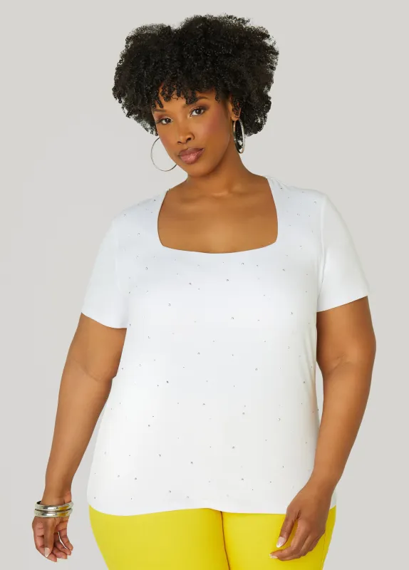 Square Neck Crystal Tee sold by Ashley Stewart
