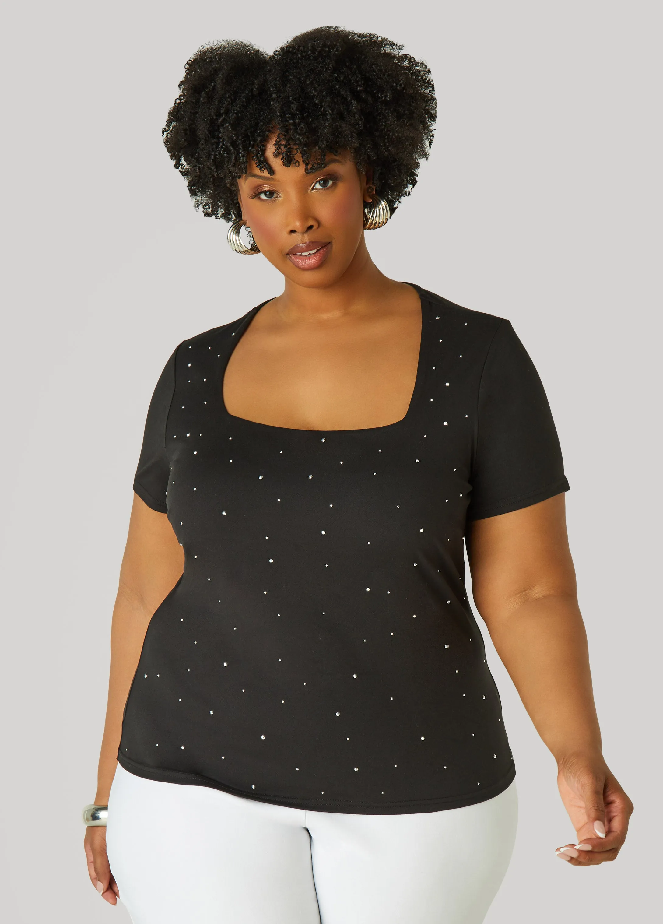 Square Neck Crystal Tee sold by Ashley Stewart product image thumbnail 5