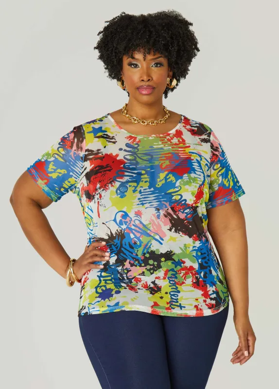 Graffiti Mesh Tee sold by Ashley Stewart