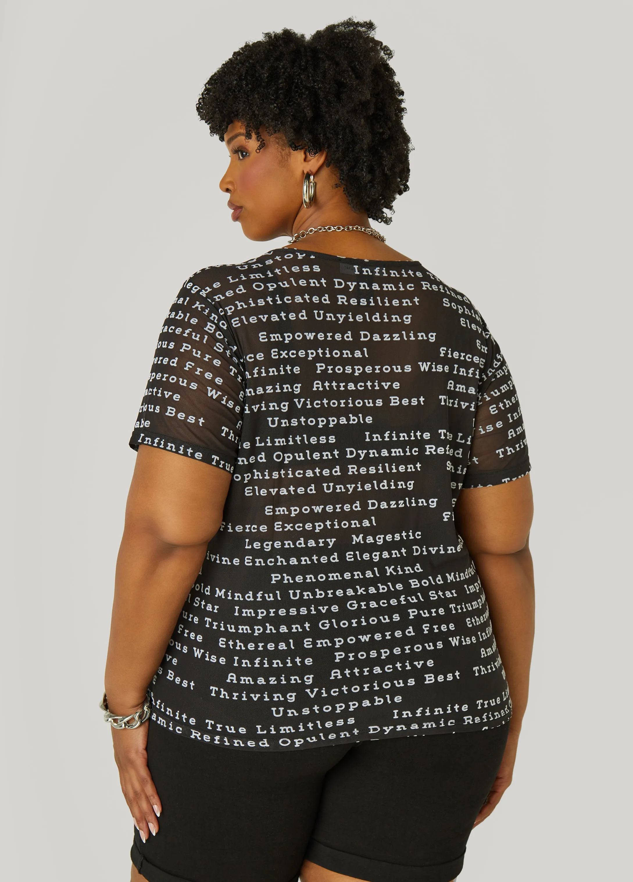 Flocked Affirmations Mesh Tee sold by Ashley Stewart product image thumbnail 2