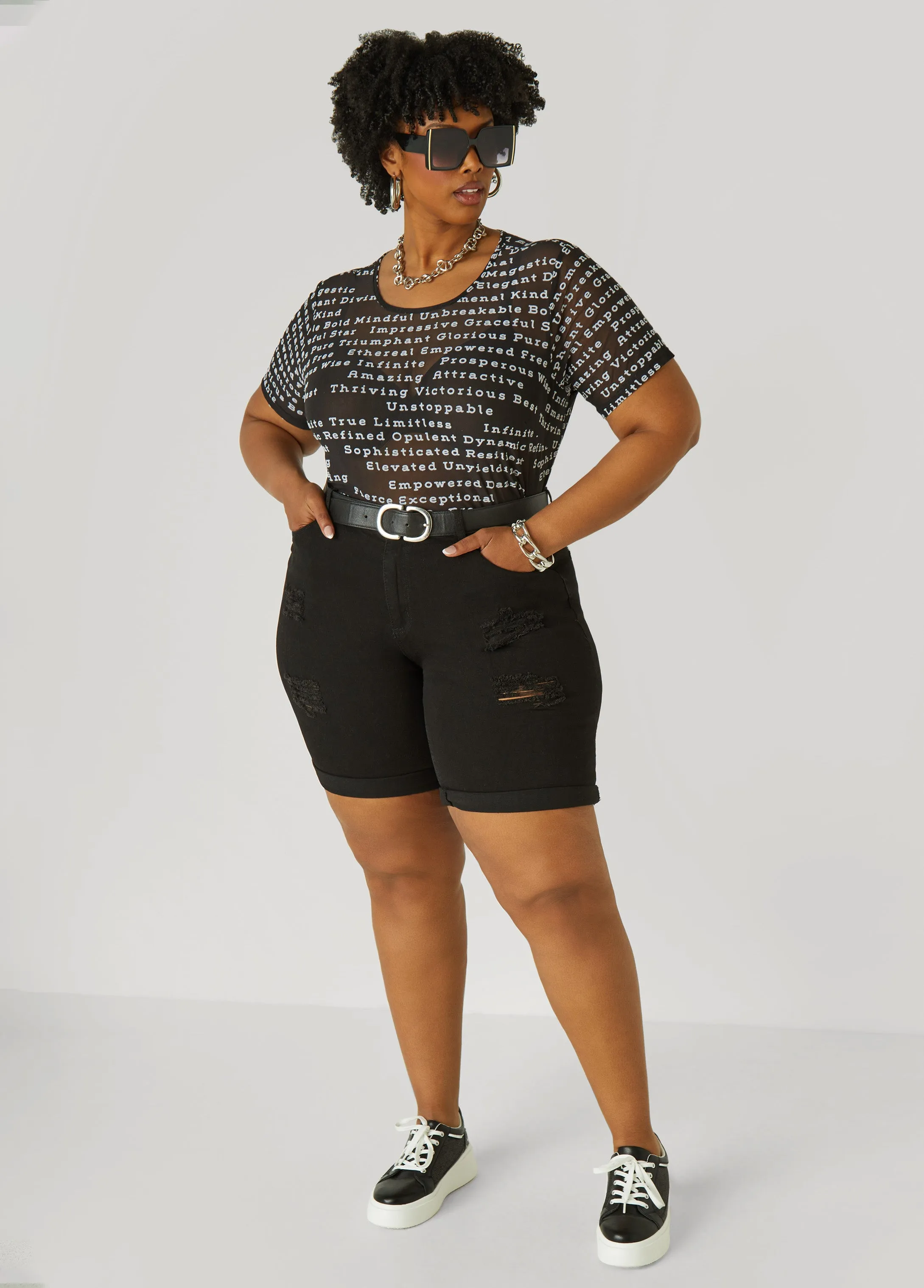 Flocked Affirmations Mesh Tee sold by Ashley Stewart product image thumbnail 3