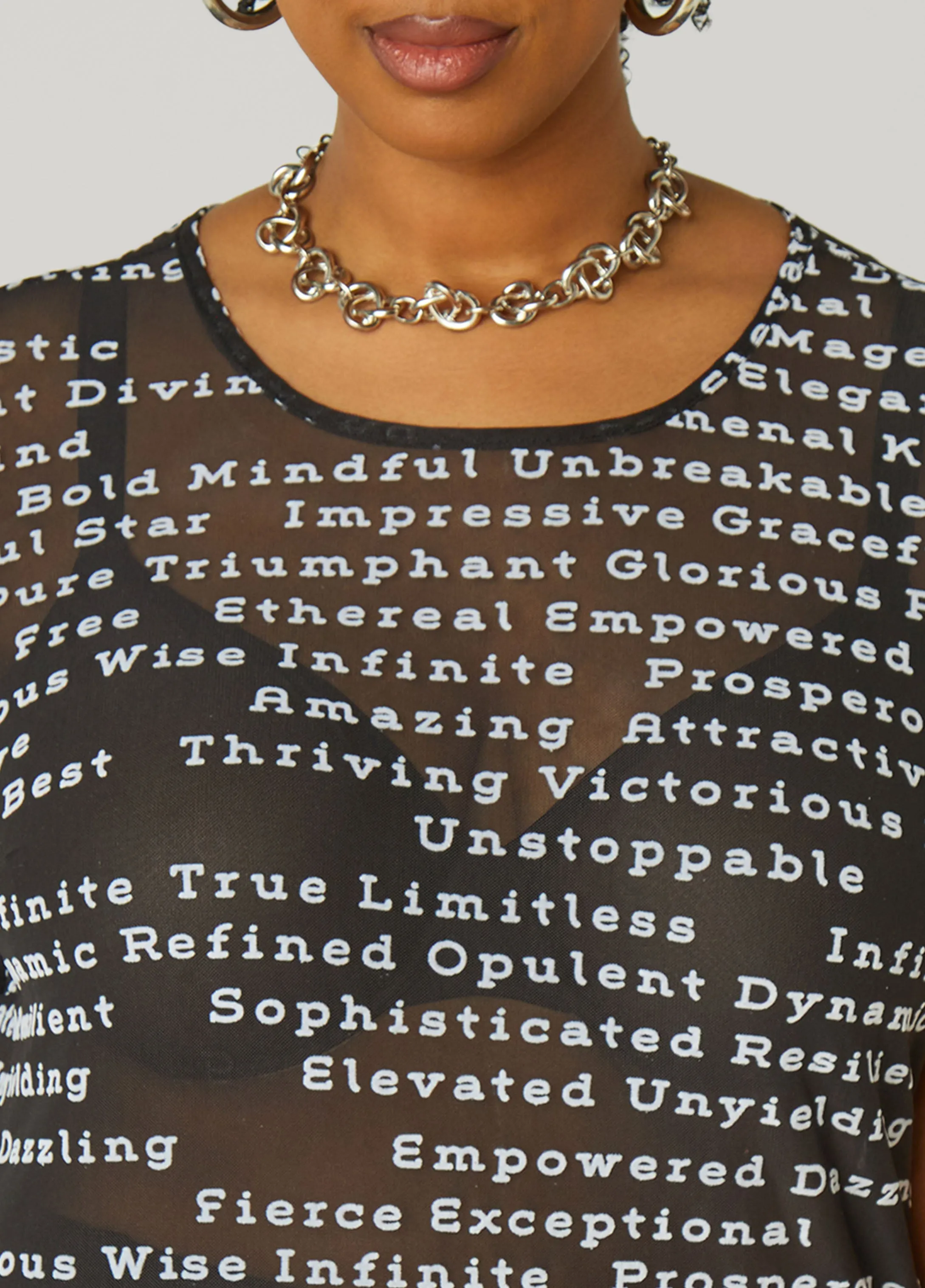 Flocked Affirmations Mesh Tee sold by Ashley Stewart product image thumbnail 4