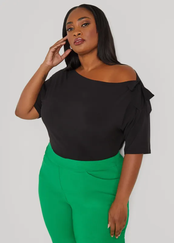 Bow Embellished One Shoulder Top sold by Ashley Stewart