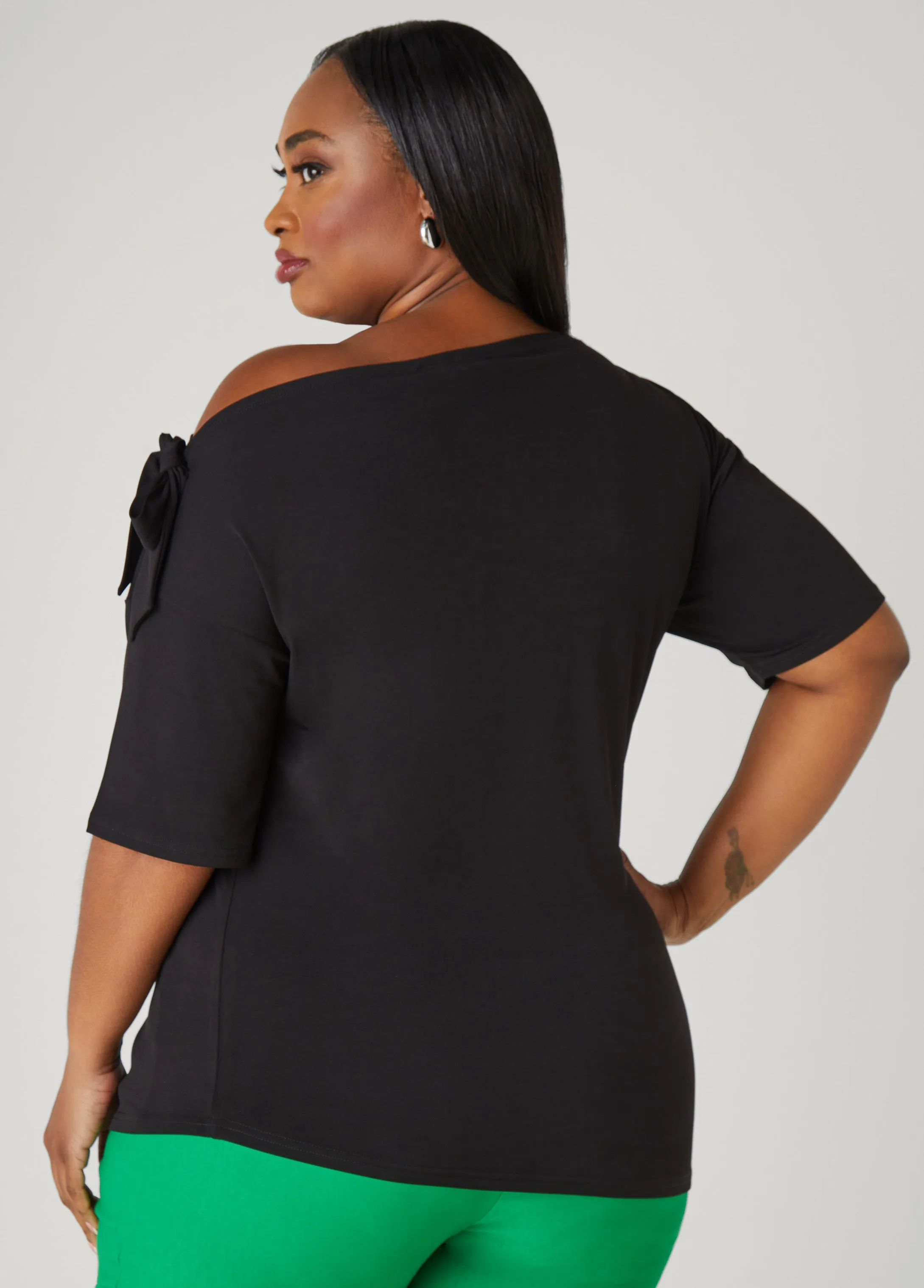 Bow Embellished One Shoulder Top sold by Ashley Stewart product image thumbnail 2