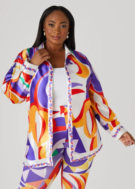 Abstract Print Satin Shirt sold by Ashley Stewart