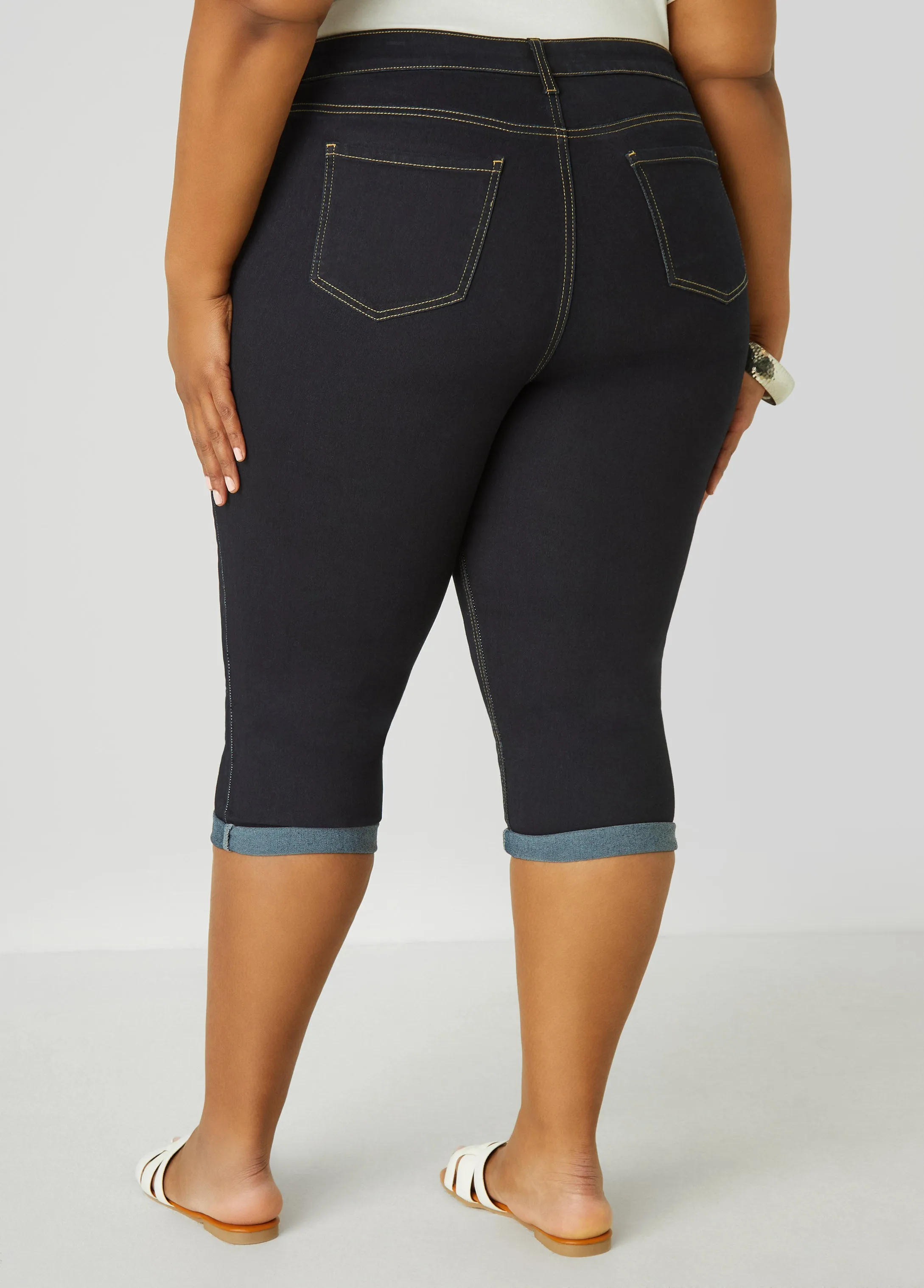 Mid Rise Cuffed Denim Capris sold by Ashley Stewart product image thumbnail 2