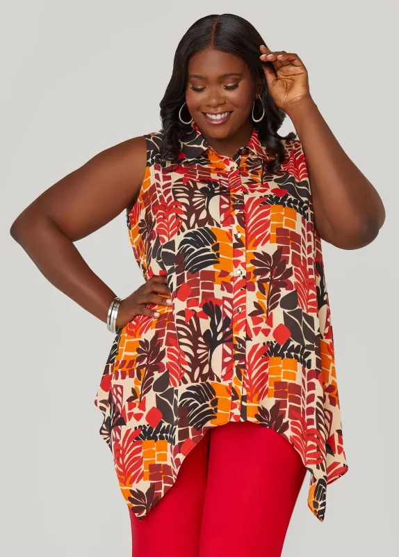 Leaf Print Handkerchief Shirt sold by Ashley Stewart