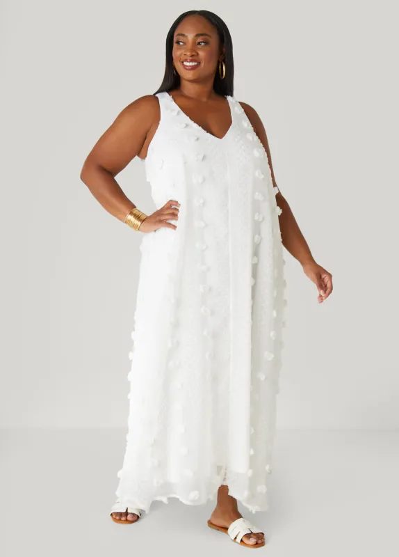 Pompom Gauze Maxi Dress sold by Ashley Stewart