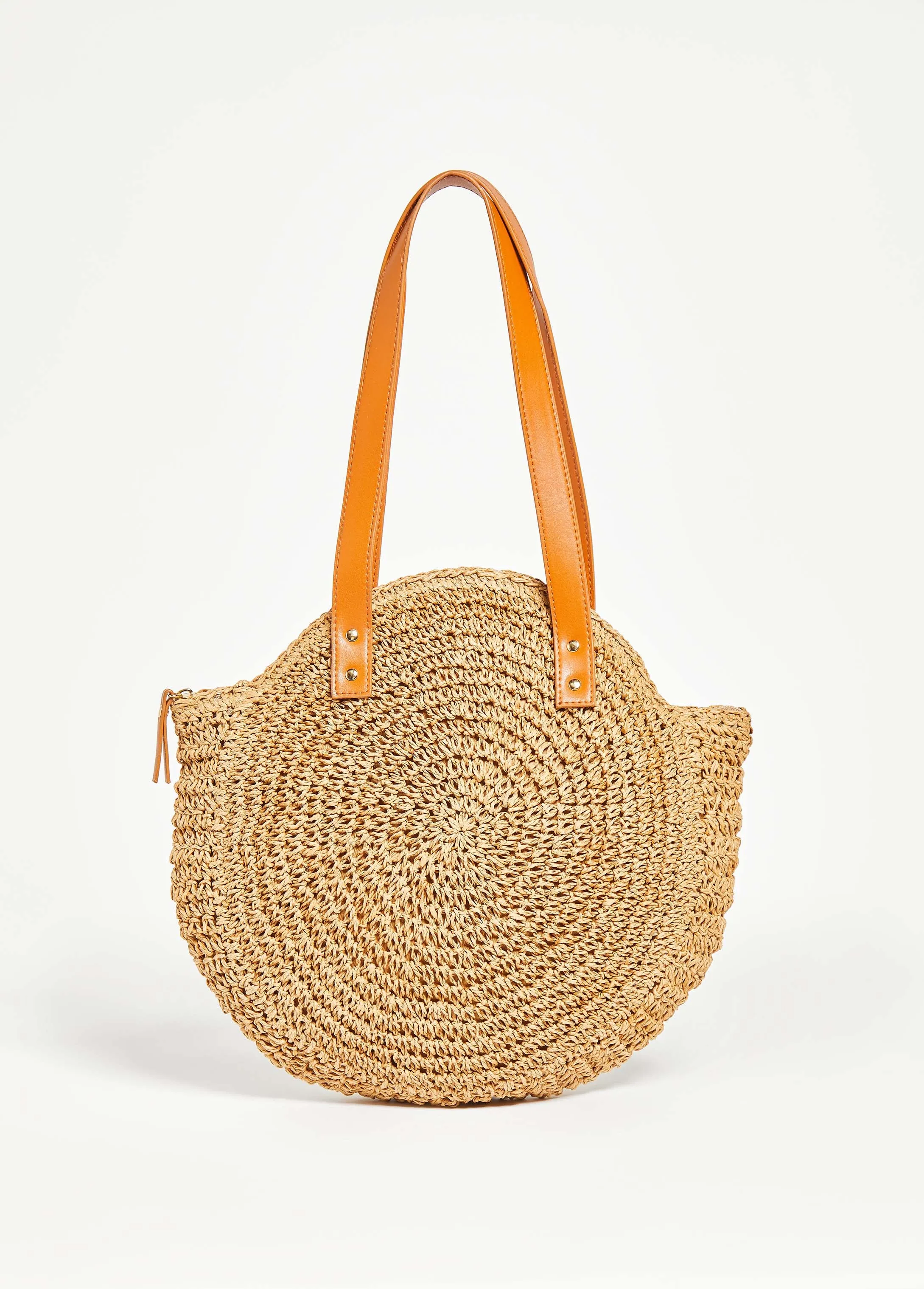 Faux Leather Trimmed Straw Bag sold by Ashley Stewart