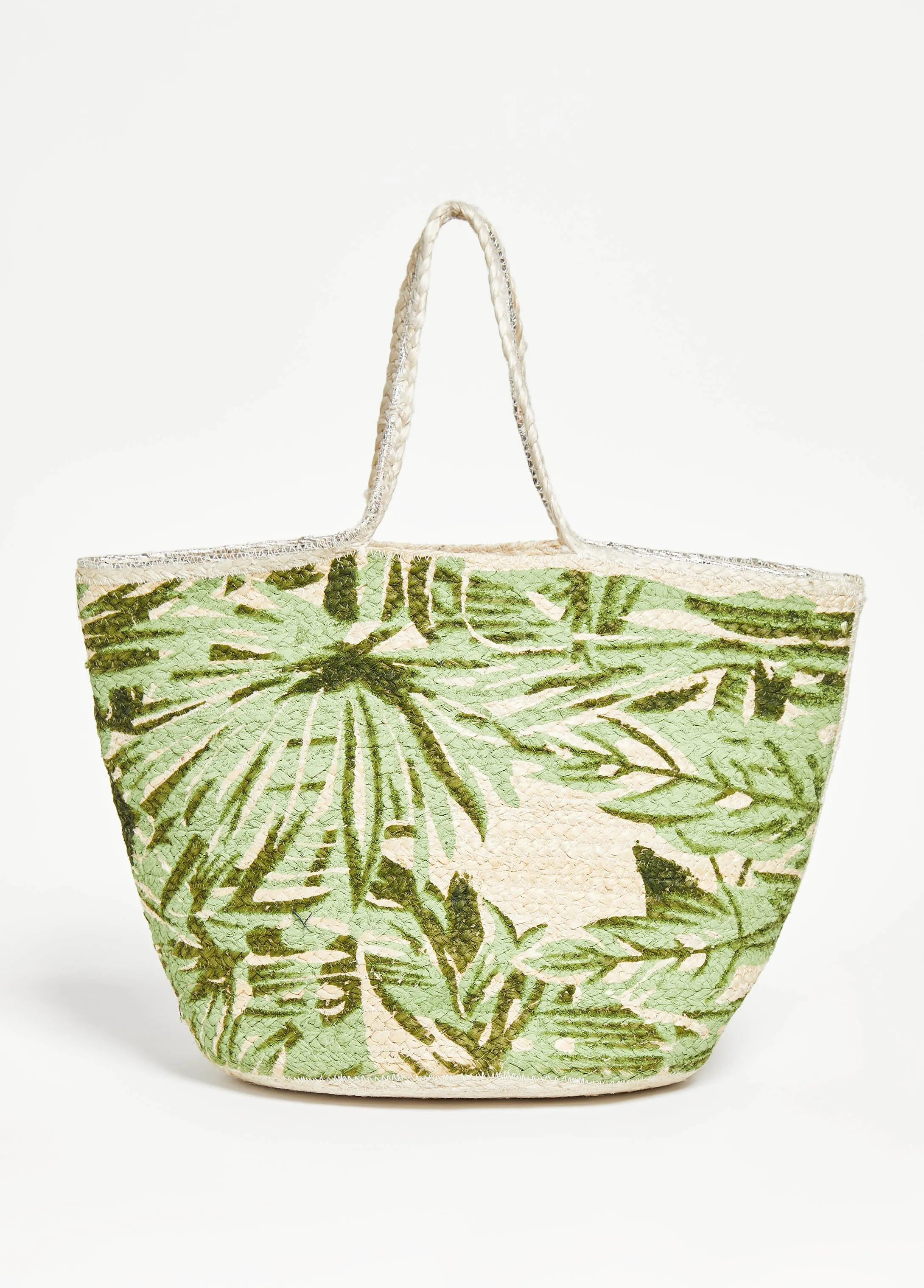 Leaf Print Straw Tote sold by Ashley Stewart
