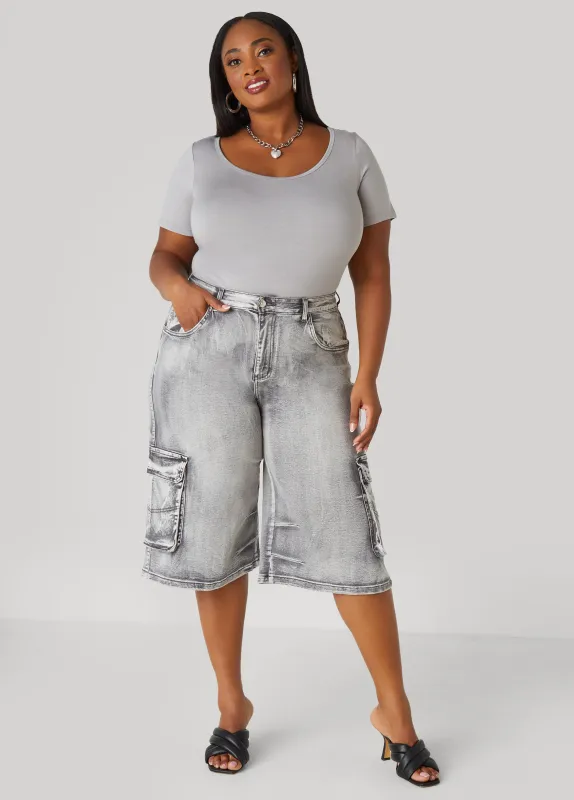 Stonewash Denim Cargo Shorts sold by Ashley Stewart