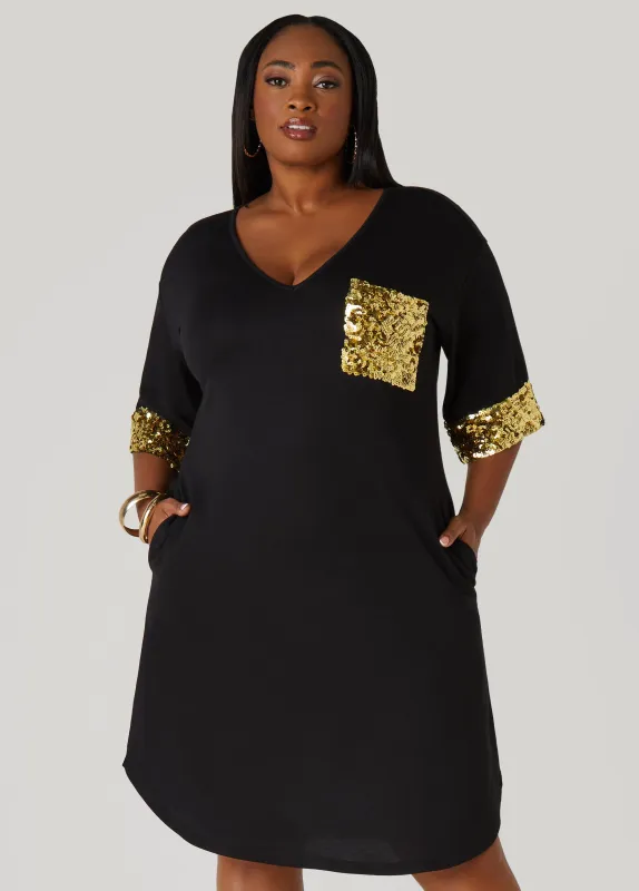 Sequined T Shirt Dress sold by Ashley Stewart
