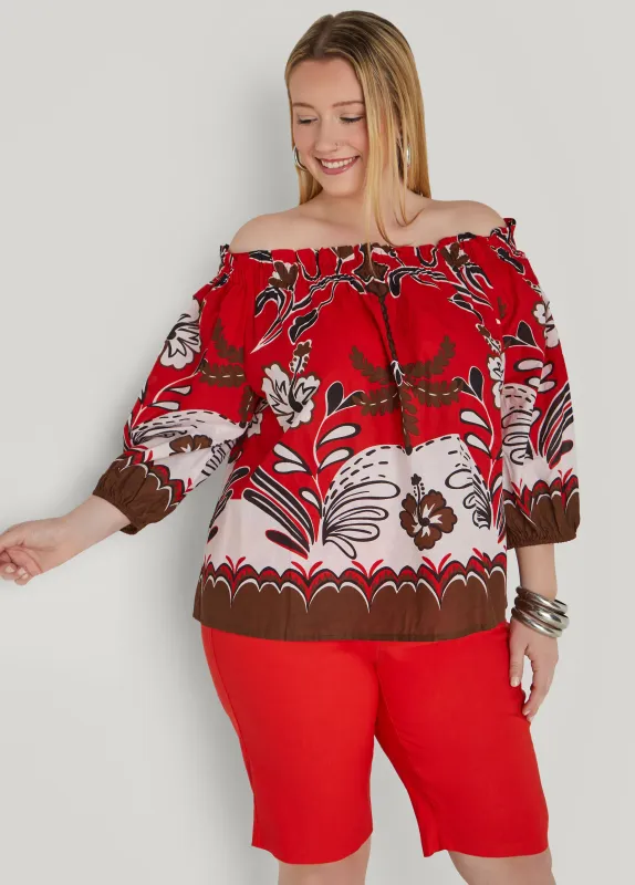 Off The Shoulder Scarf Print Top sold by Ashley Stewart