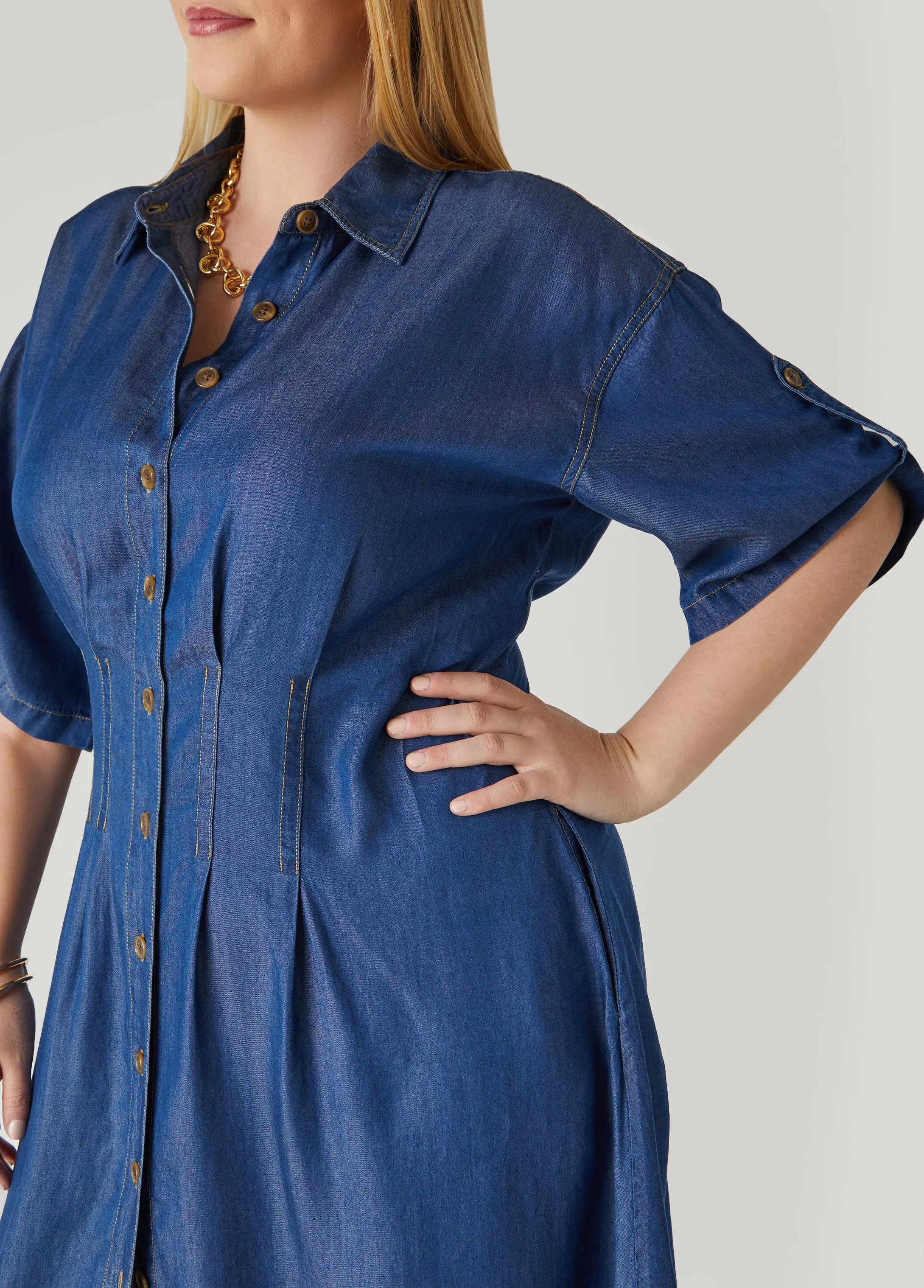 Chambray A Line Shirtdress sold by Ashley Stewart product image thumbnail 4