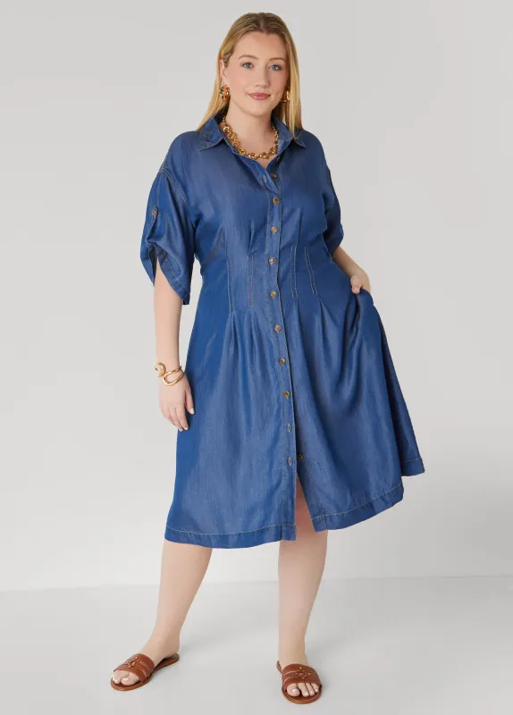 Chambray A Line Shirtdress sold by Ashley Stewart