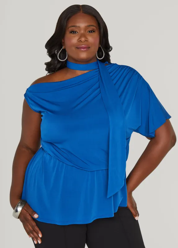 Tie Neck Peplum Top sold by Ashley Stewart