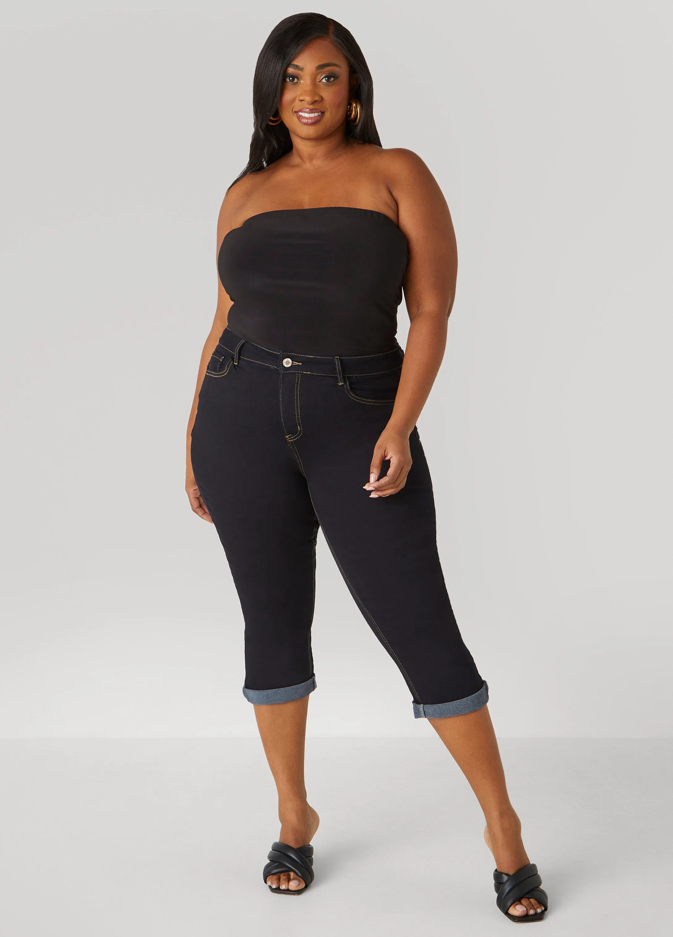 Cuffed Denim Capris sold by Ashley Stewart product image thumbnail 3
