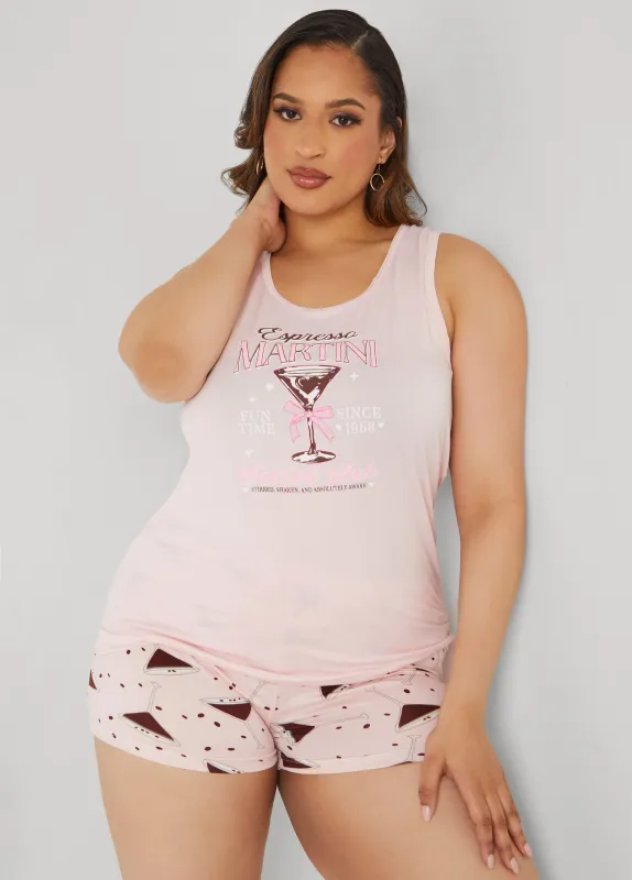 Love To Sleep Martini PJs Set sold by Ashley Stewart