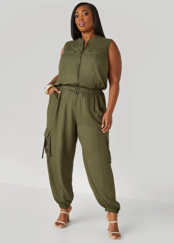 Zip Front Utility Joggers Jumpsuit sold by Ashley Stewart