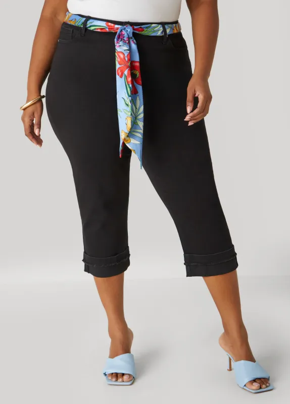 Scarf Belt Denim Capris sold by Ashley Stewart