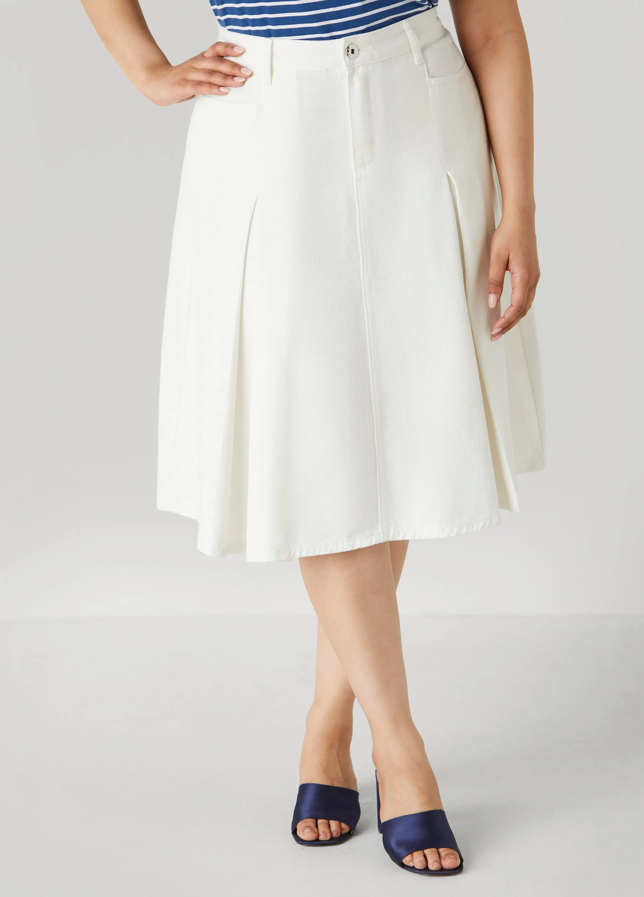 Pleated A Line Denim Skirt sold by Ashley Stewart