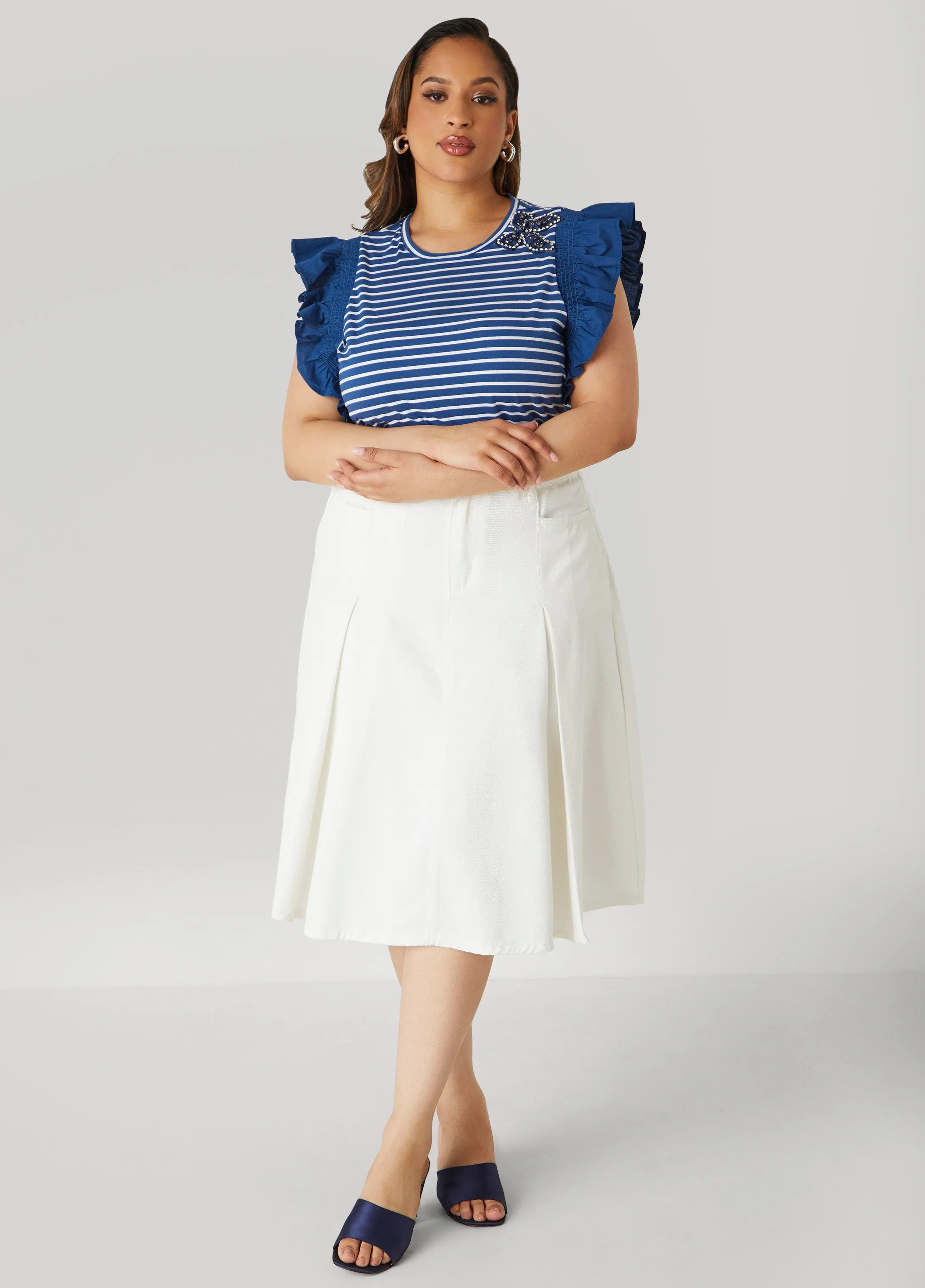 Pleated A Line Denim Skirt sold by Ashley Stewart product image thumbnail 3