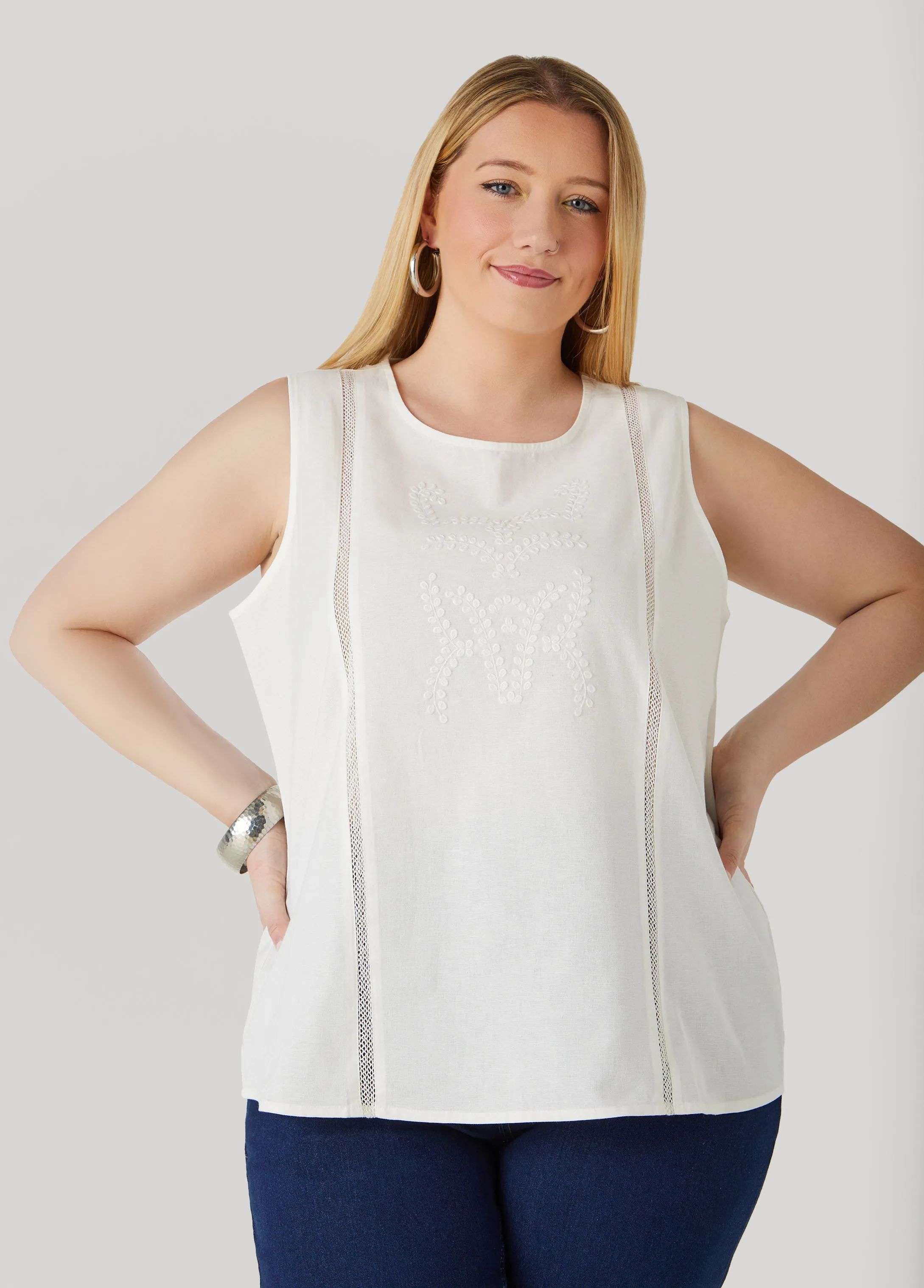 Embroidered Cotton And Linen Top sold by Ashley Stewart product image thumbnail 5