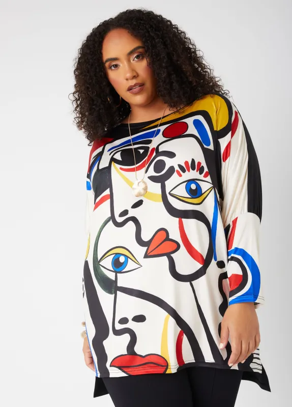 Face Print Hi Low Tunic sold by Ashley Stewart