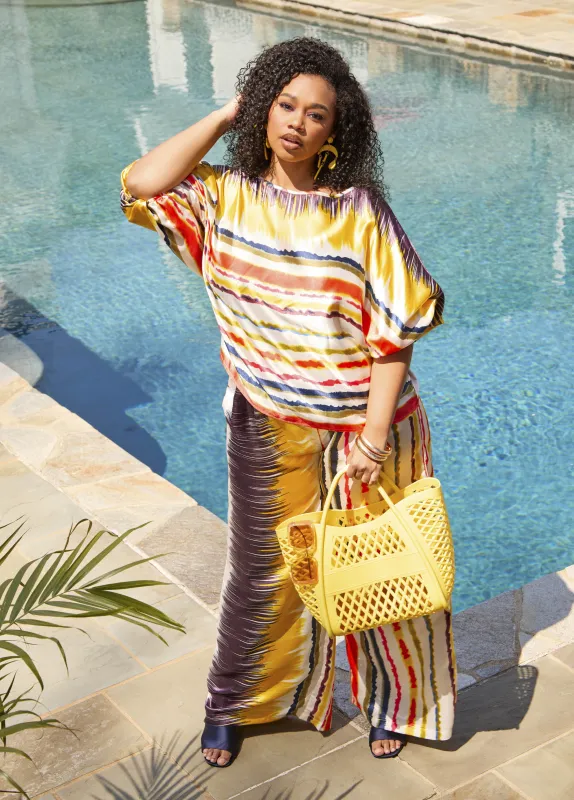 Striped Satin Wide Leg Pants sold by Ashley Stewart