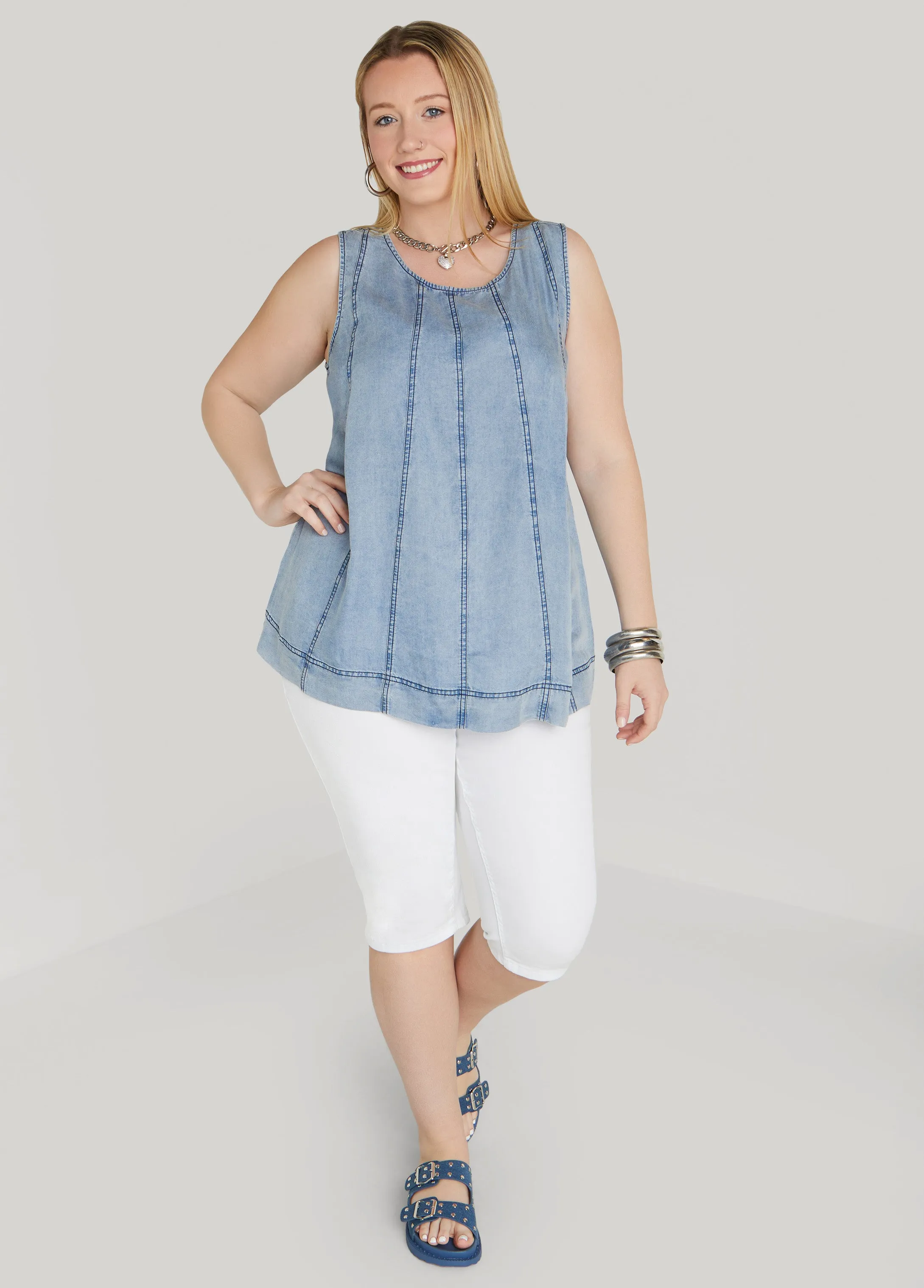 Seamed Chambray Top sold by Ashley Stewart product image thumbnail 3