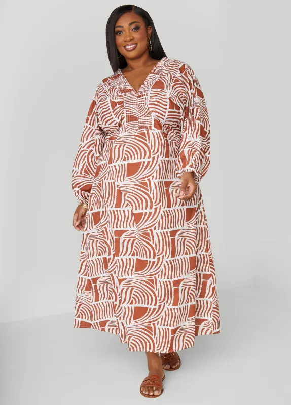 Printed Shirred Cotton Dress sold by Ashley Stewart
