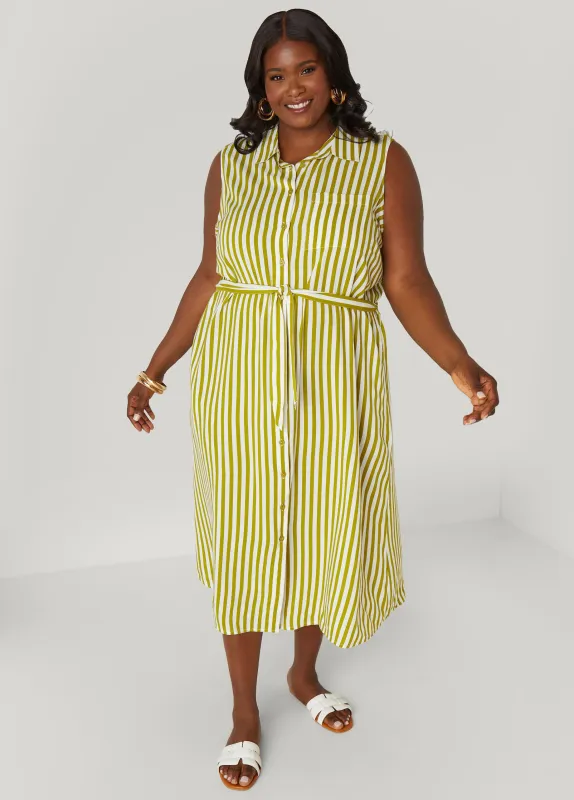Striped Button Front Shirtdress sold by Ashley Stewart