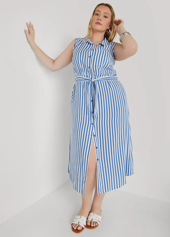 Button Front Striped Shirtdress sold by Ashley Stewart