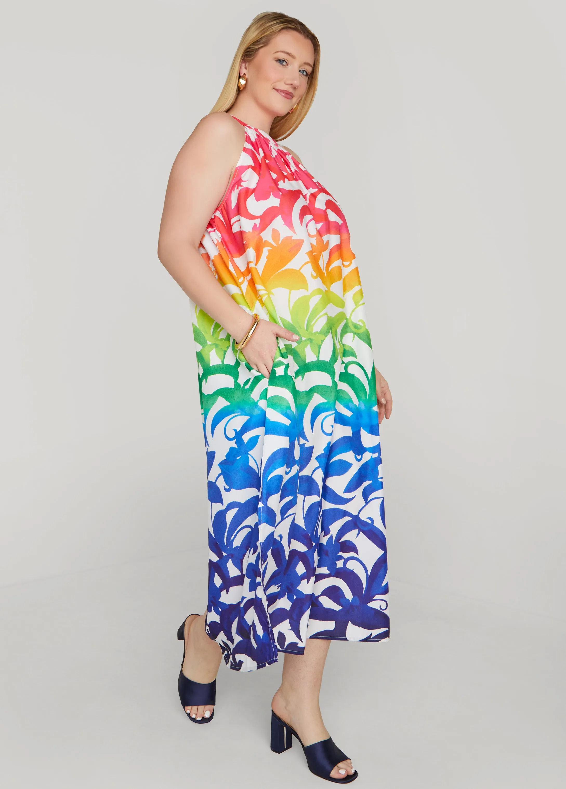 Ombre Floral Print Maxi Dress sold by Ashley Stewart product image thumbnail 3