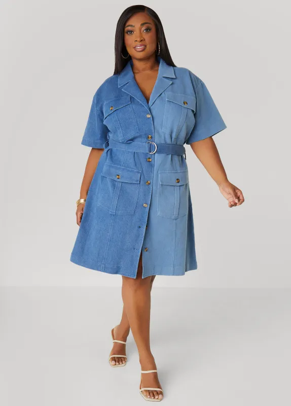 Two Tone Denim Shirtdress sold by Ashley Stewart