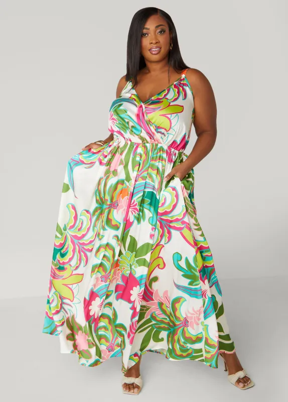 Floral Print Satin Maxi Dress sold by Ashley Stewart