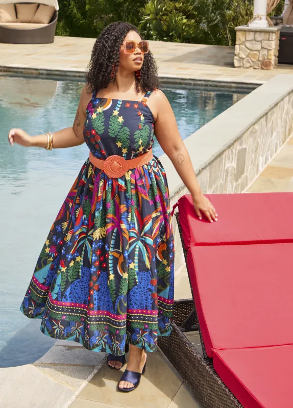 Tropical Print Cotton Dress sold by Ashley Stewart