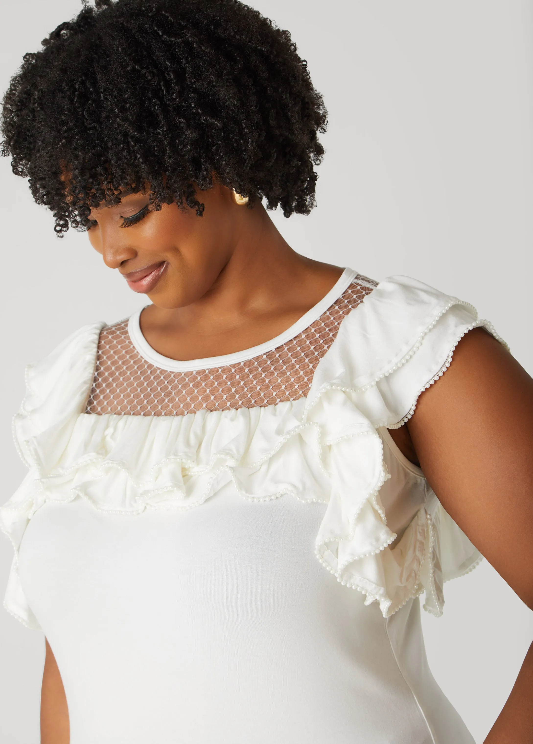 Faux Pearl Mesh Paneled Top sold by Ashley Stewart product image thumbnail 4