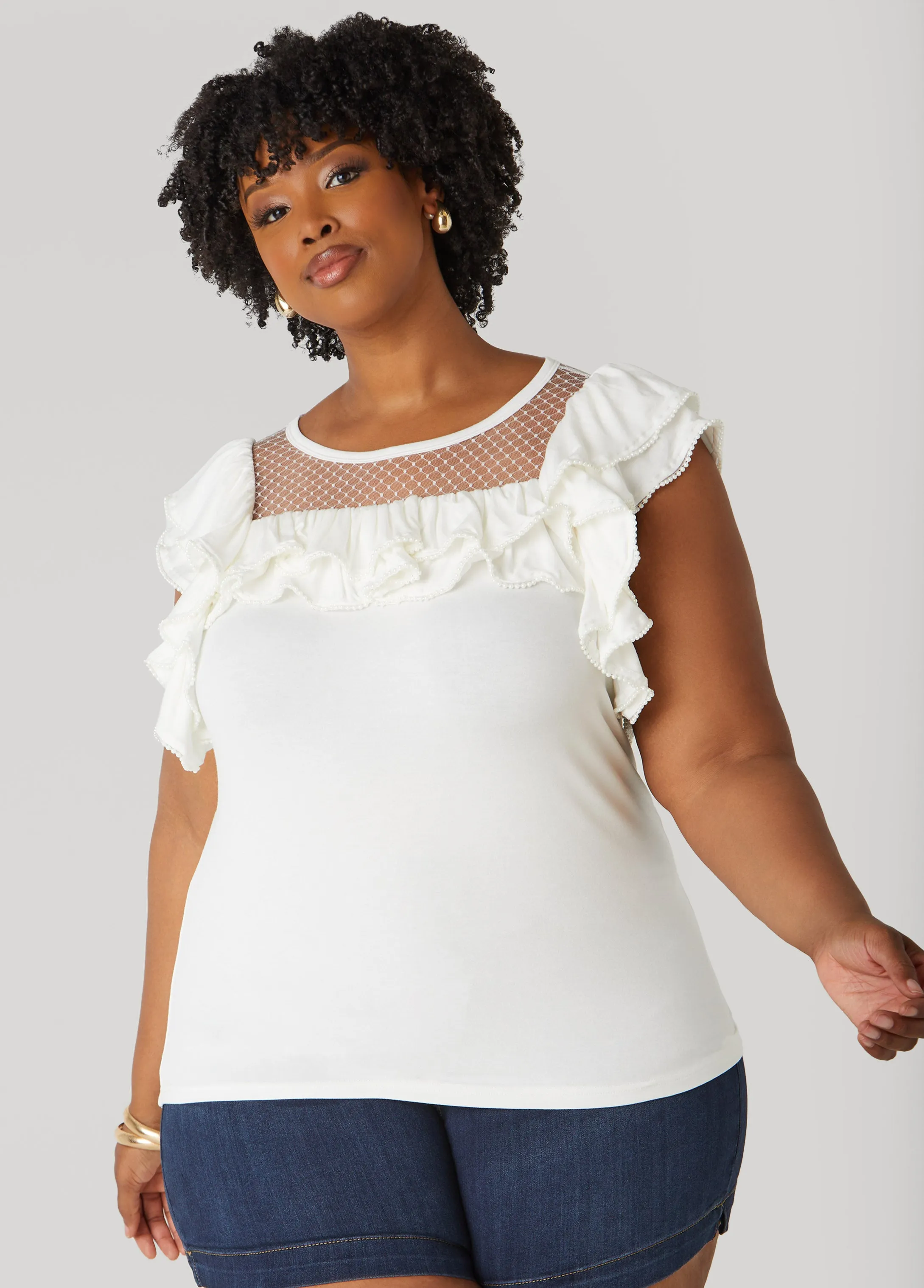 Faux Pearl Mesh Paneled Top sold by Ashley Stewart product image thumbnail 3