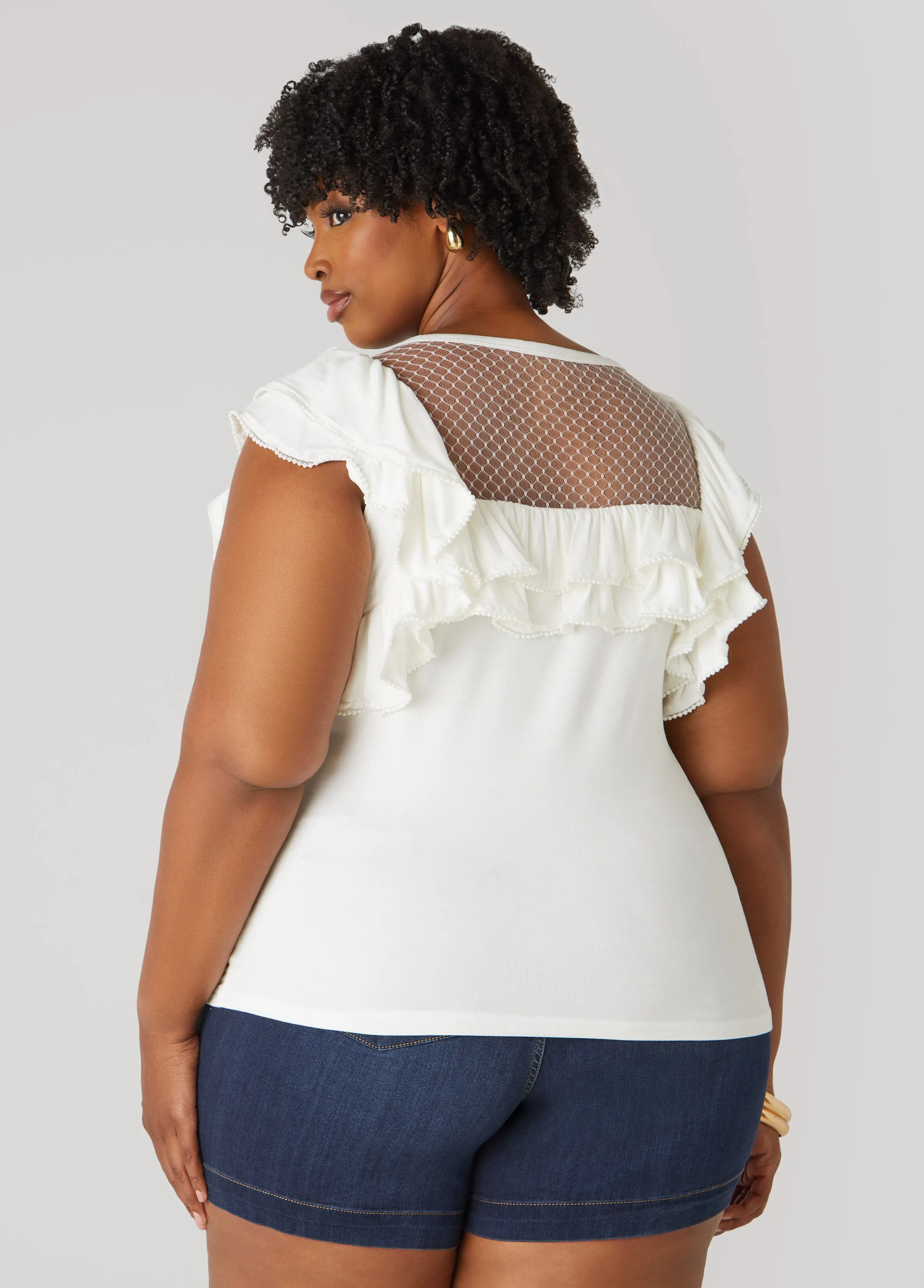 Faux Pearl Mesh Paneled Top sold by Ashley Stewart product image thumbnail 2