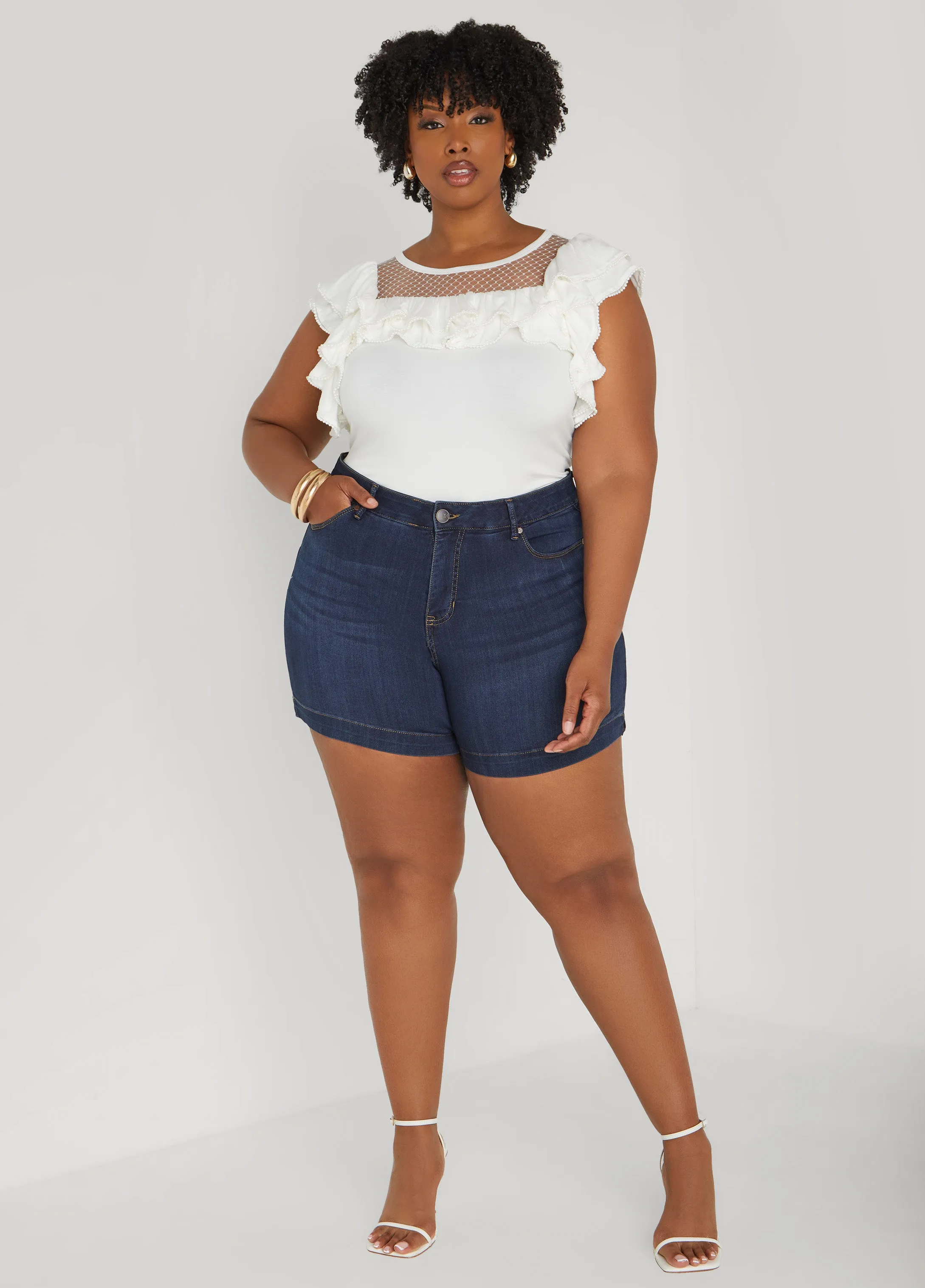 Faux Pearl Mesh Paneled Top sold by Ashley Stewart product image thumbnail 5